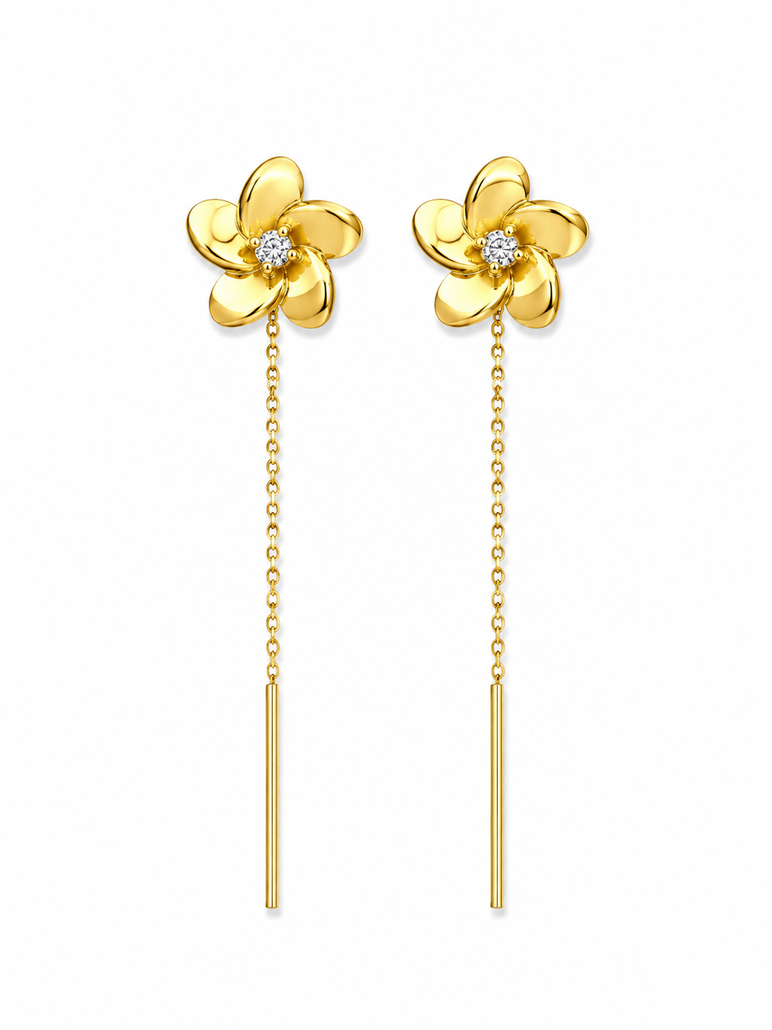 Cercei cu lanț model floare din Aur 14 K