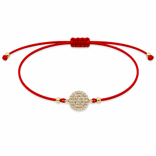 Brățară pe șnur cu bănuț din Aur 14 K și pietre zirconiu