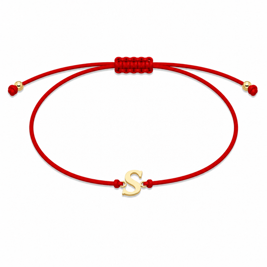Brățară pe șnur cu inițiala "S" din Aur 14K